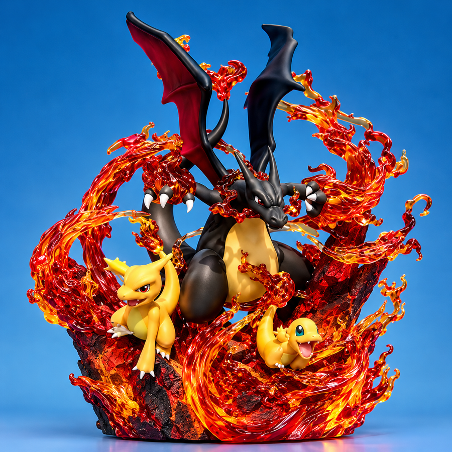 Charmander Charmeleon y Charizard | Diorama Evolucion de Fuego Pokemon 30 cm